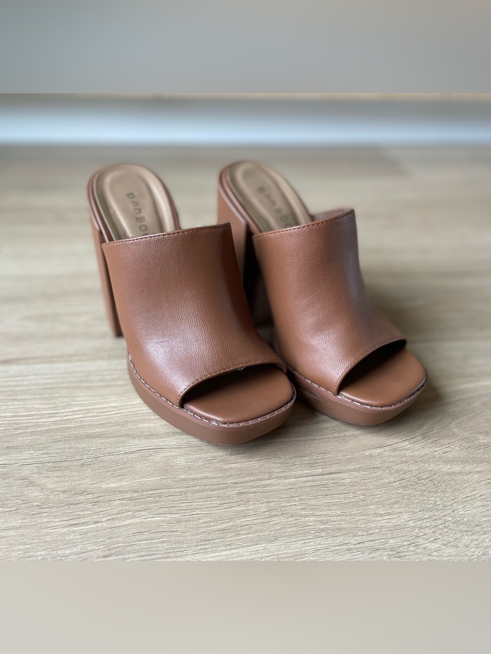 BAMBOO Tan Brown Platform Mule Heels
